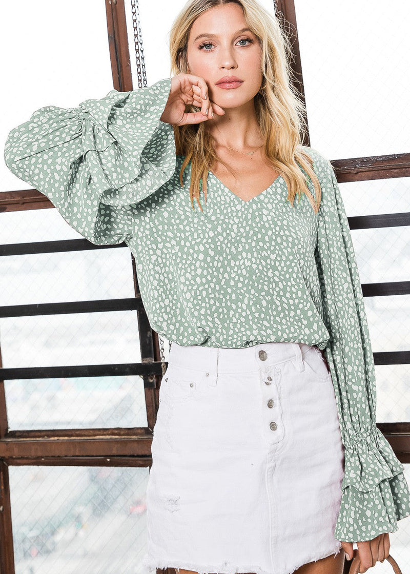 Minty Bell Sleeve Blouse