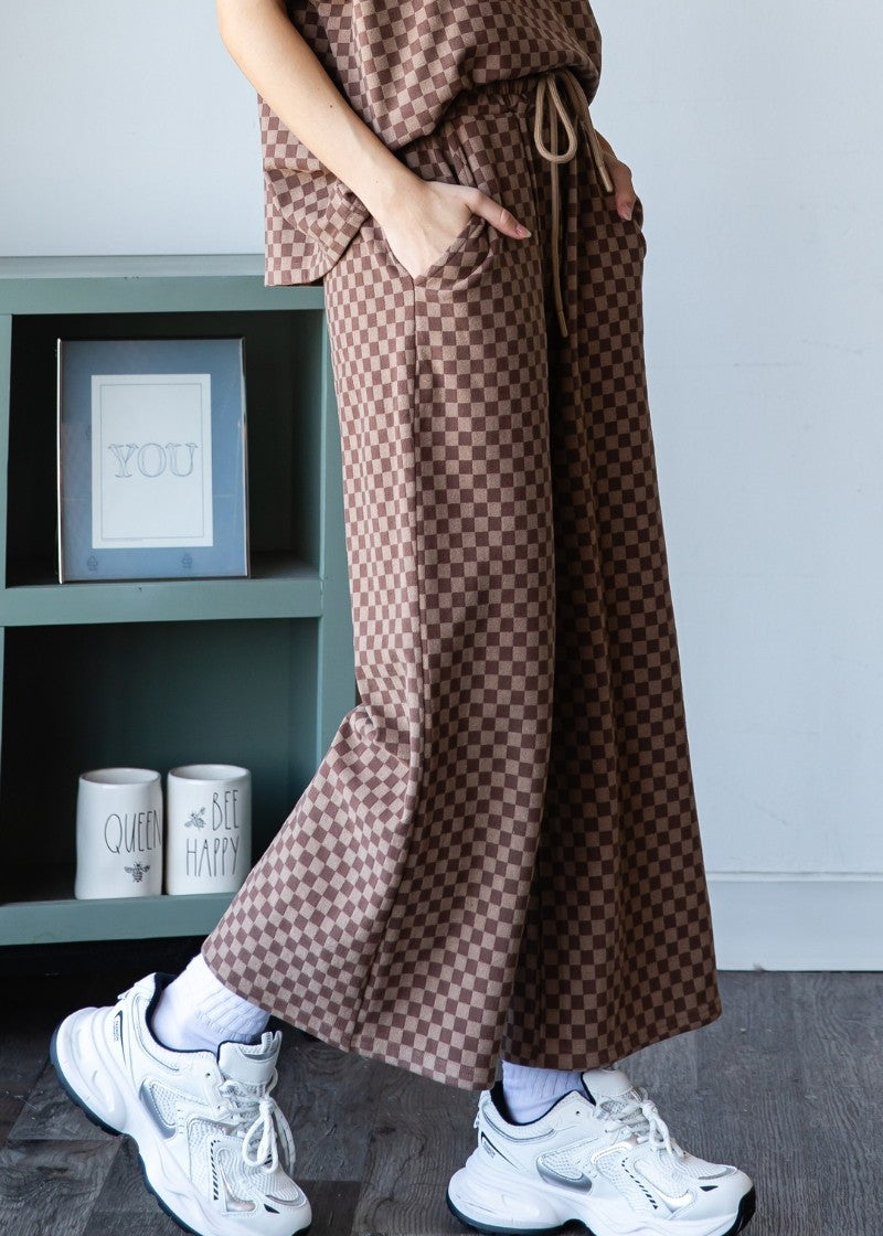 Mocha Checker Cropped Wide Pant