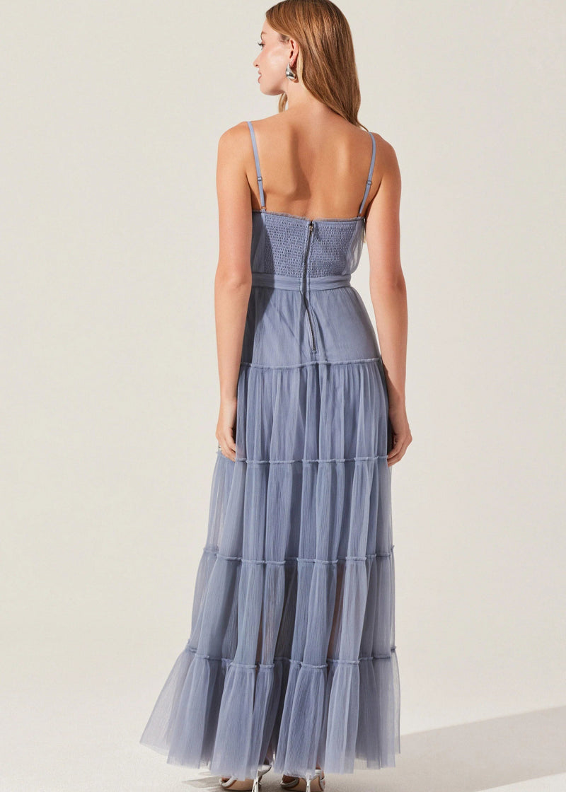 GOLD Mireya Bustier Tulle Maxi Dress