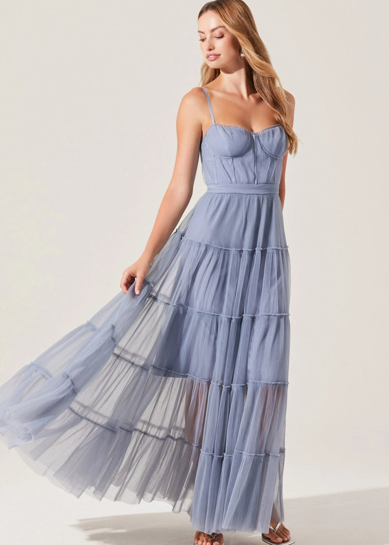 GOLD Mireya Bustier Tulle Maxi Dress