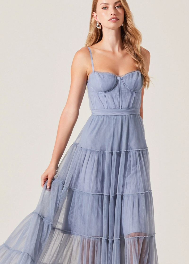 GOLD Mireya Bustier Tulle Maxi Dress