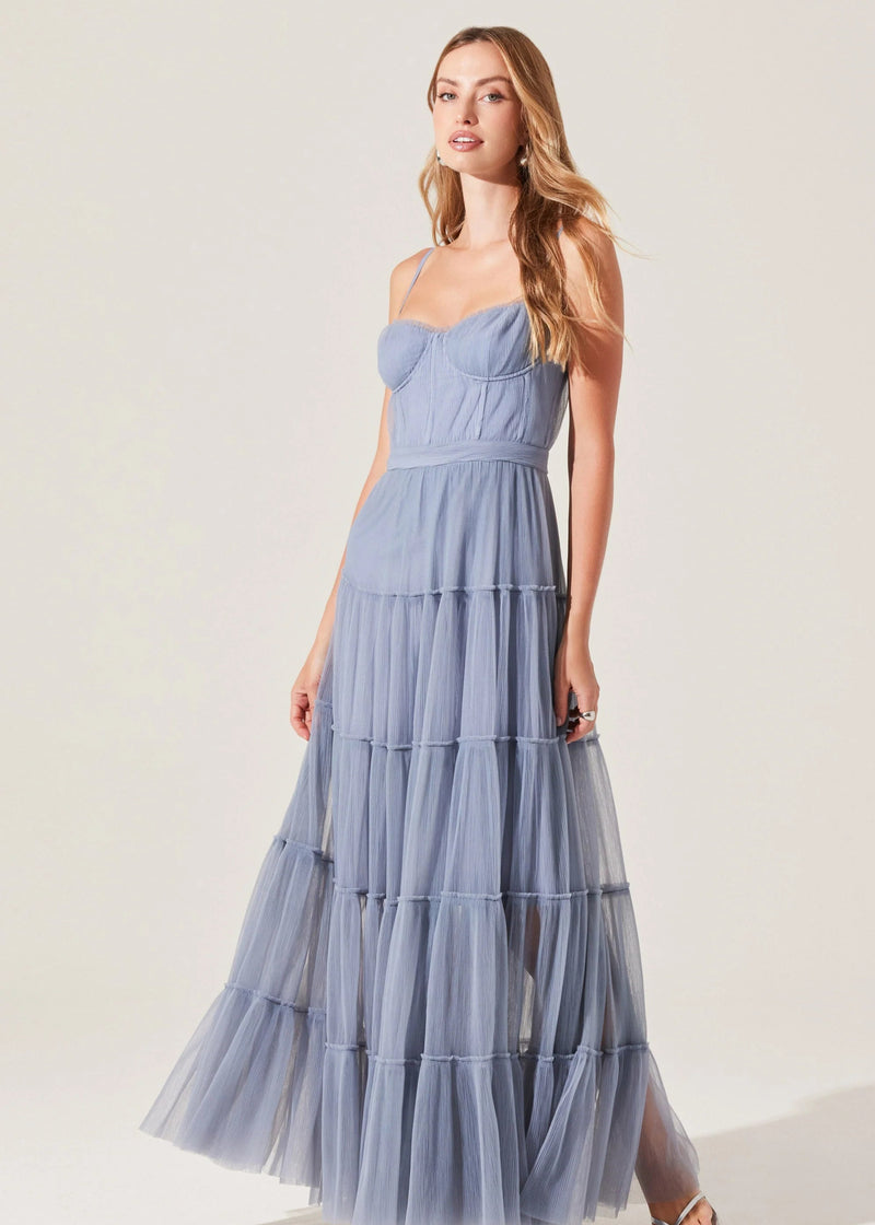 GOLD Mireya Bustier Tulle Maxi Dress