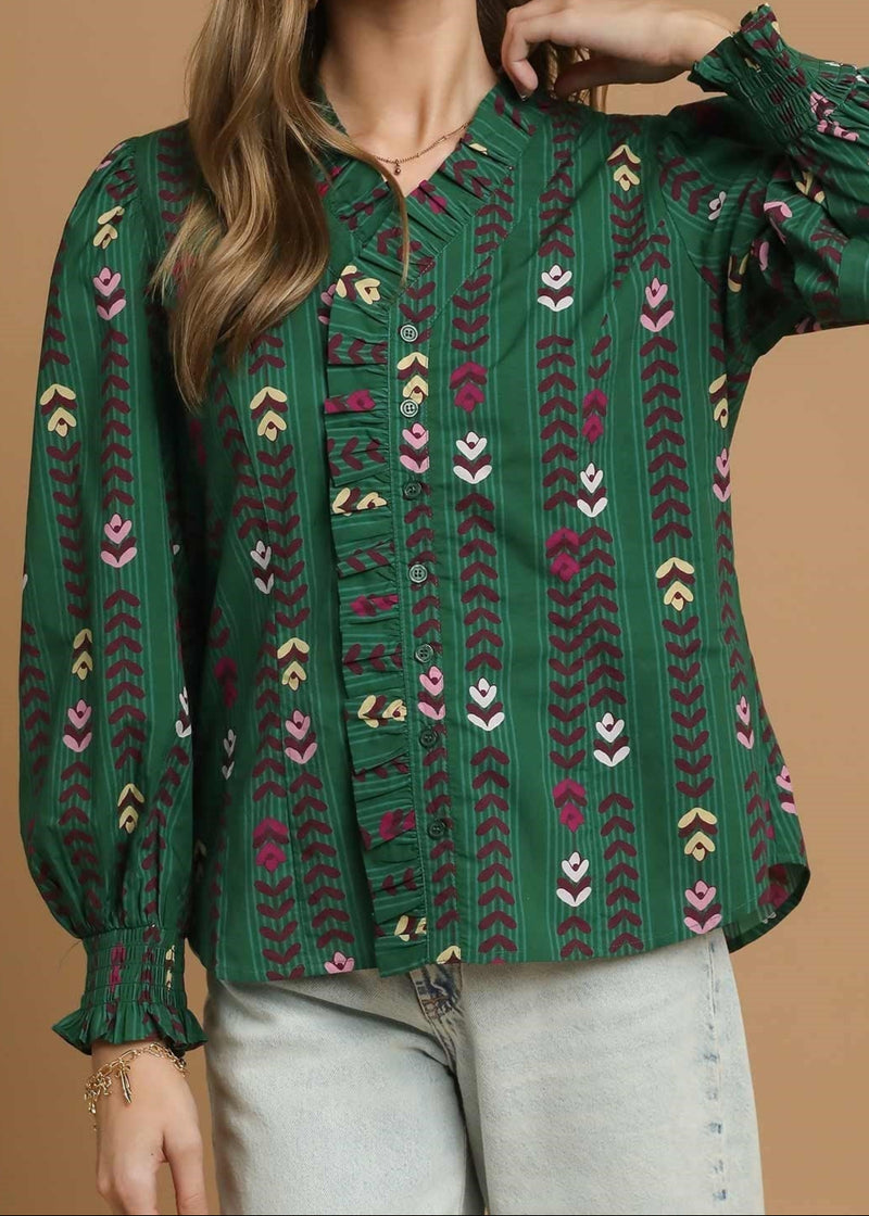 Green & Ruffle Top