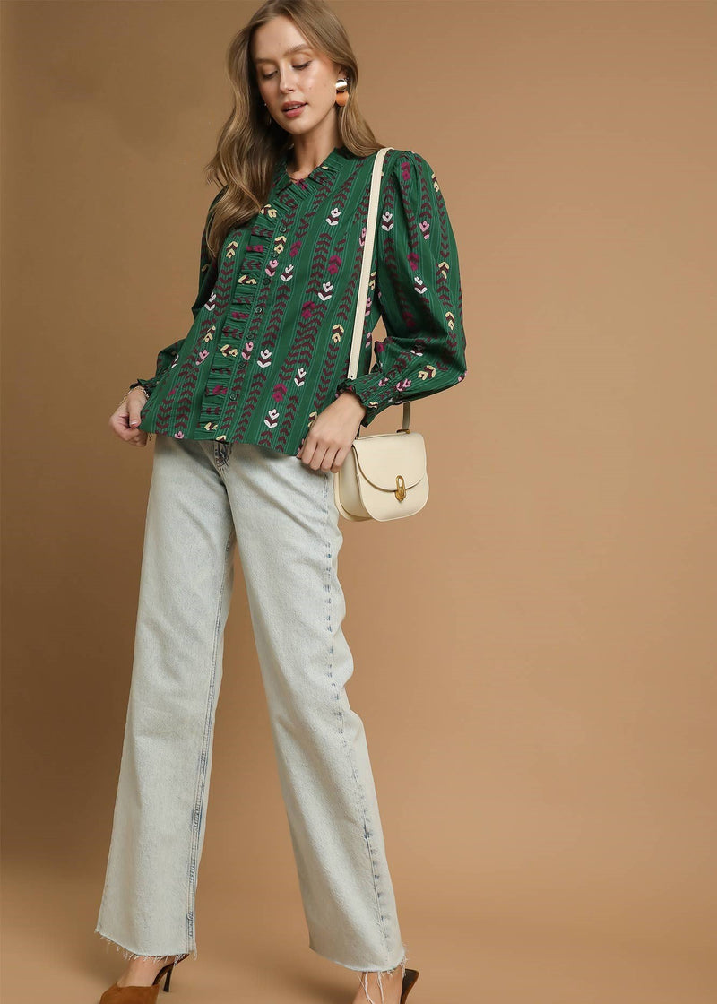 Green & Ruffle Top