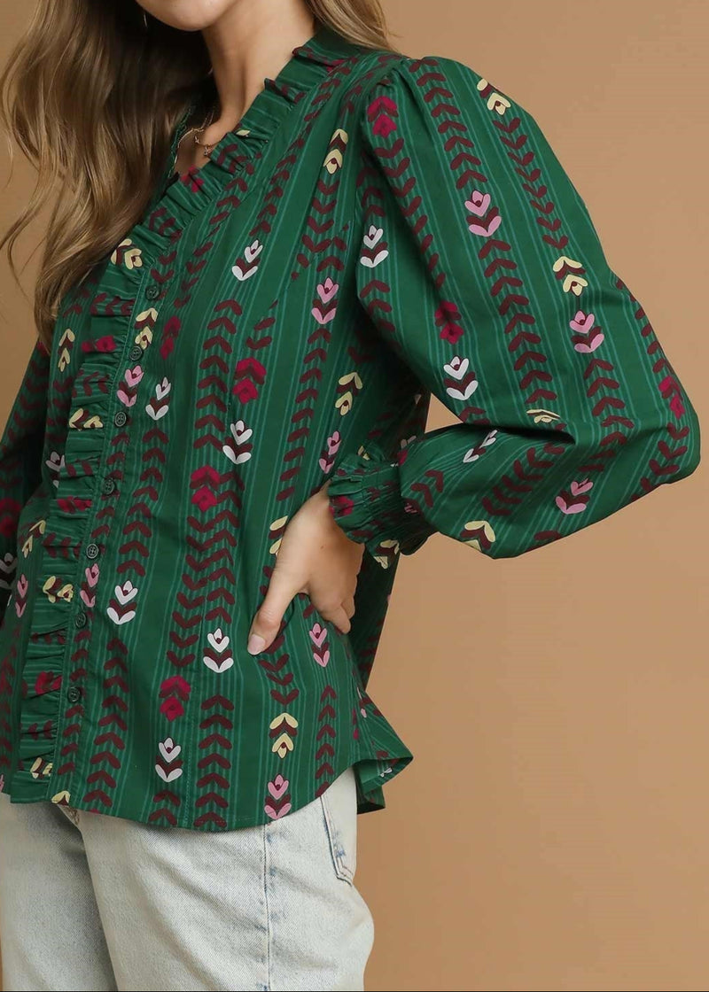 Green & Ruffle Top